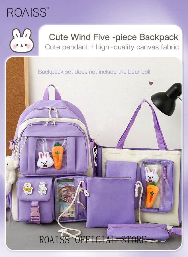 4-Piece Set of Cute Backpack Women's Bag Lightweight Elementary School Students Girls Large Capacity Children's School Bag