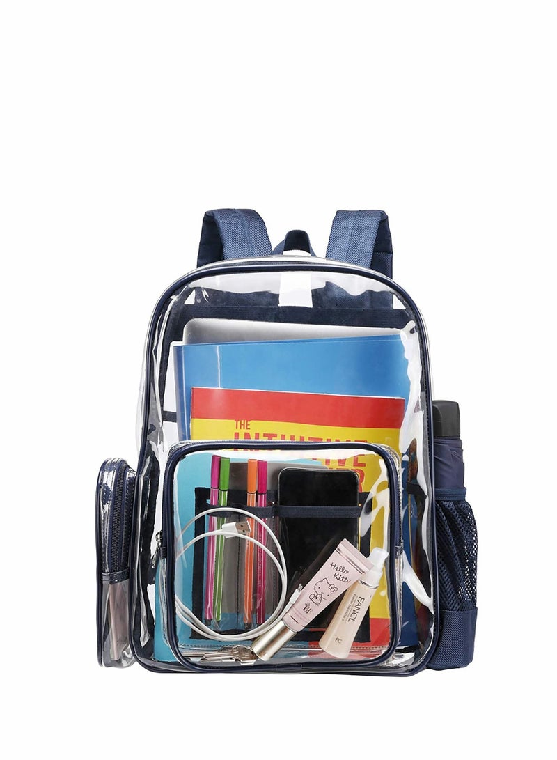 Transparent Backpack, Heavy-Duty PVC Bag, With Laptop Compartment, Waterproof Suitable For School, Work, Safety (Dark Blue)
