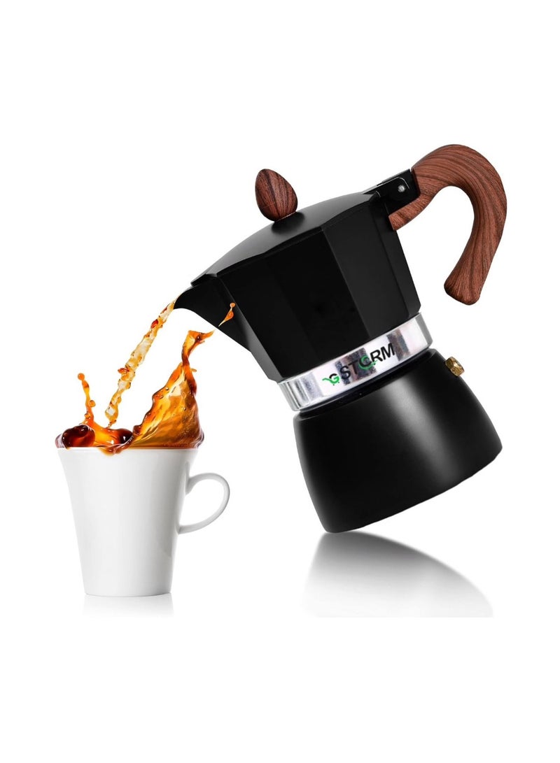 GStorm Espresso Maker,  Mocha Pot, Multifunction Aluminum Stove Top, Espresso Maker - Black