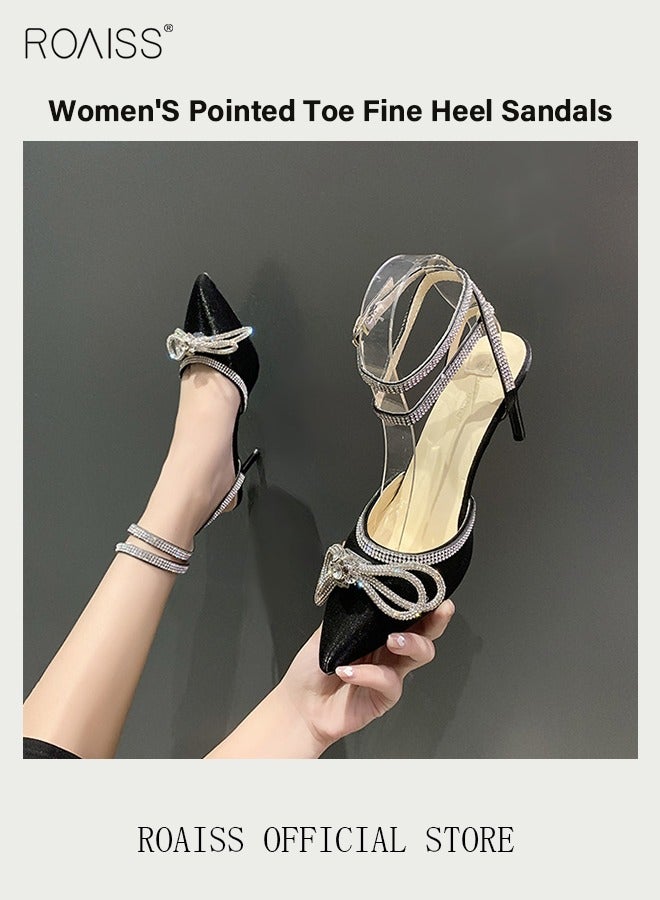 New Rhinestone Stiletto Pumps Women's Crystal Diamond High Heels Party Slipper Butterfly Shoes for Lady Pointed Toe Prom Shoes Sandals