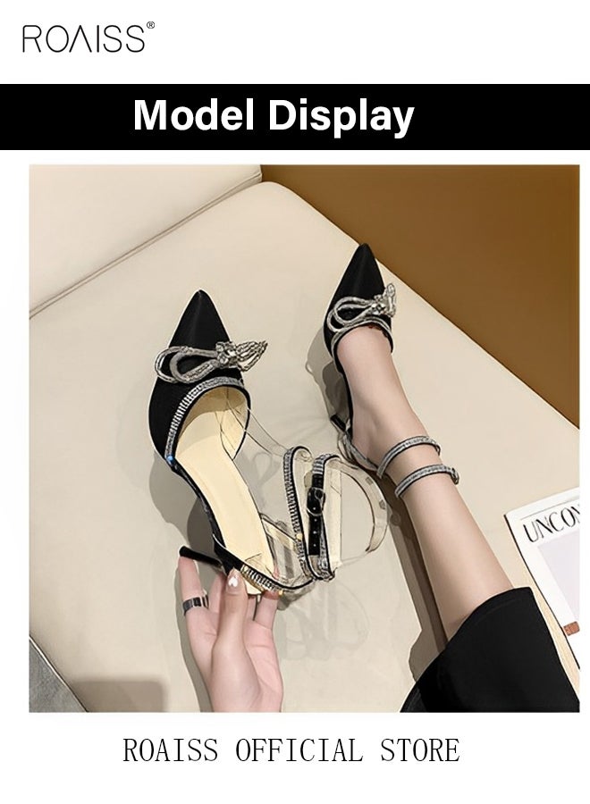 New Rhinestone Stiletto Pumps Women's Crystal Diamond High Heels Party Slipper Butterfly Shoes for Lady Pointed Toe Prom Shoes Sandals