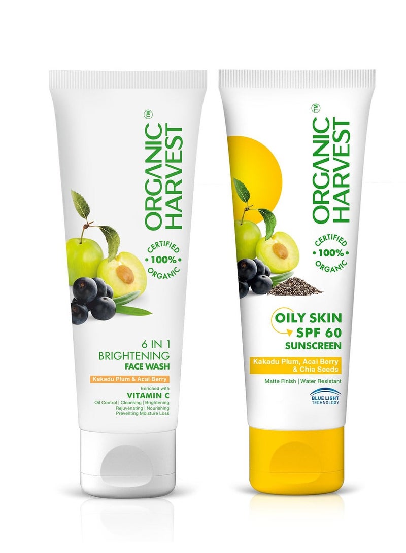 Organic Harvest 6-in-1 Face Wash Sunscreen SPF 60 For Oily Skin Type Combo 100% Organic Paraben Sulphate Free