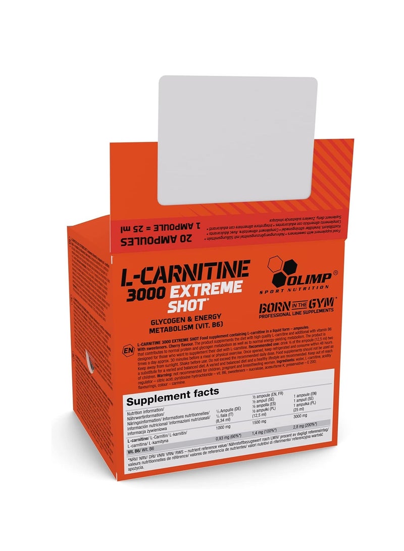 L-Carnitine 3000 Extreme Shot, Cherry Flavour, 25ml, 20 Pieces