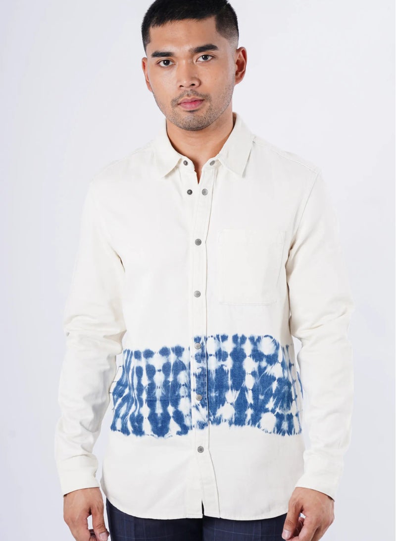 Men’s Cotton Button Down Single Pocket Denim Shirt in White