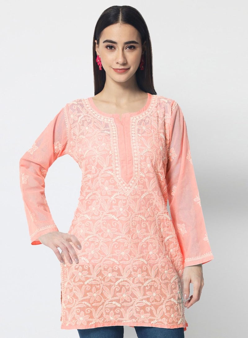 Hand Embroidered Chikankari Cotton Straight Tunic-AL3591