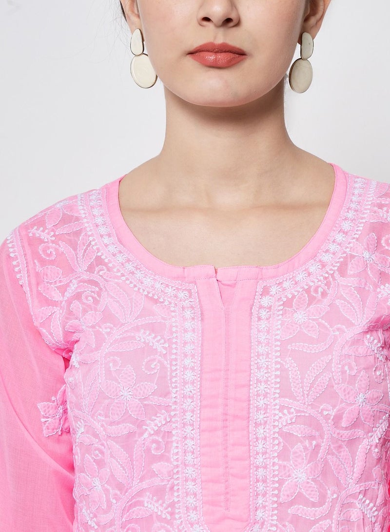 Hand Embroidered Chikankari Cotton Straight Tunic-AL3591