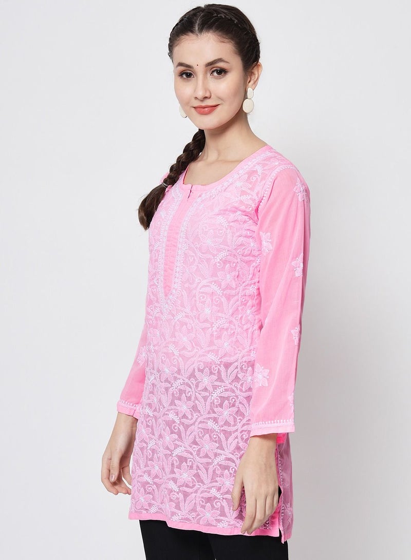 Hand Embroidered Chikankari Cotton Straight Tunic-AL3591