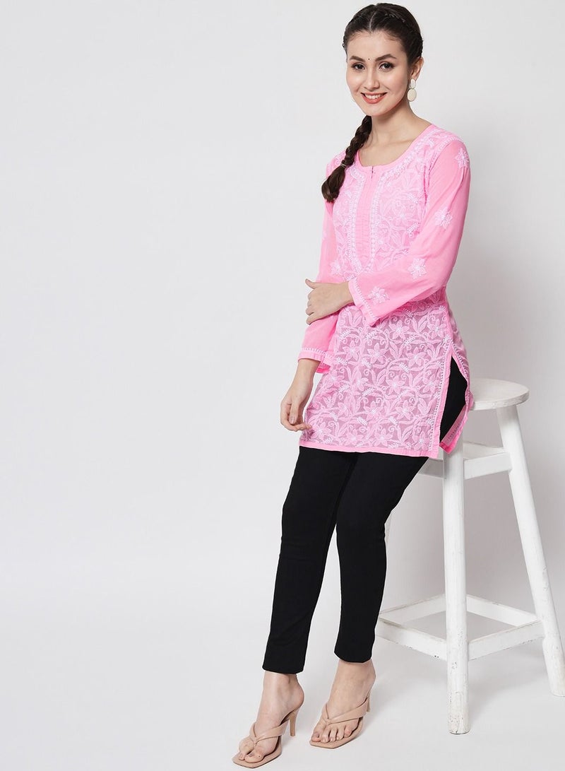 Hand Embroidered Chikankari Cotton Straight Tunic-AL3591