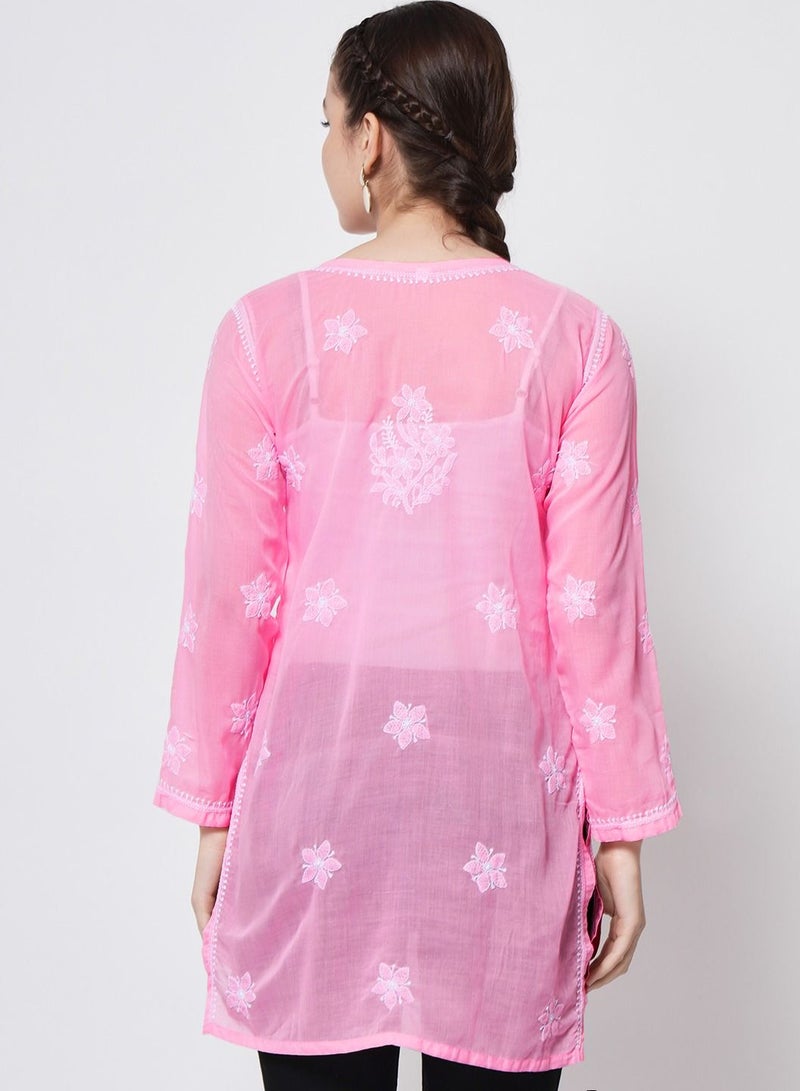 Hand Embroidered Chikankari Cotton Straight Tunic-AL3591