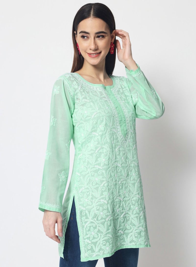 Hand Embroidered Chikankari Cotton Straight Tunic-AL3591