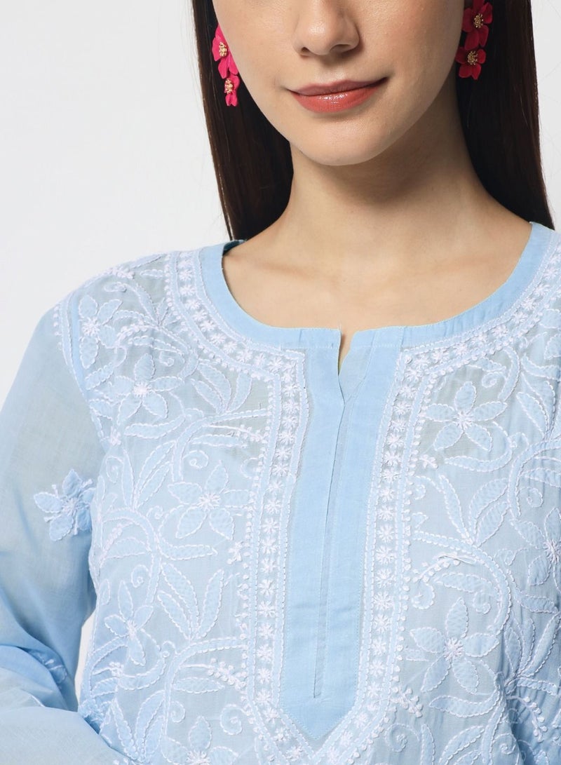 Hand Embroidered Chikankari Cotton Straight Tunic-AL3591