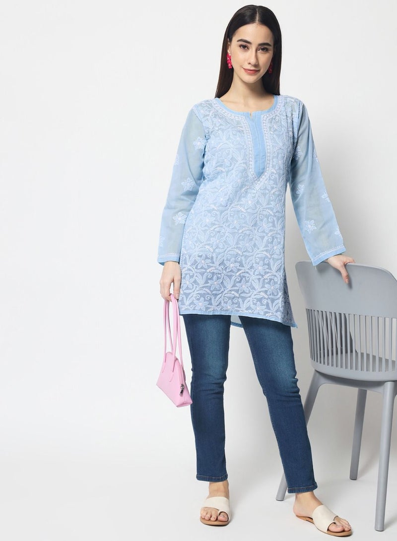 Hand Embroidered Chikankari Cotton Straight Tunic-AL3591