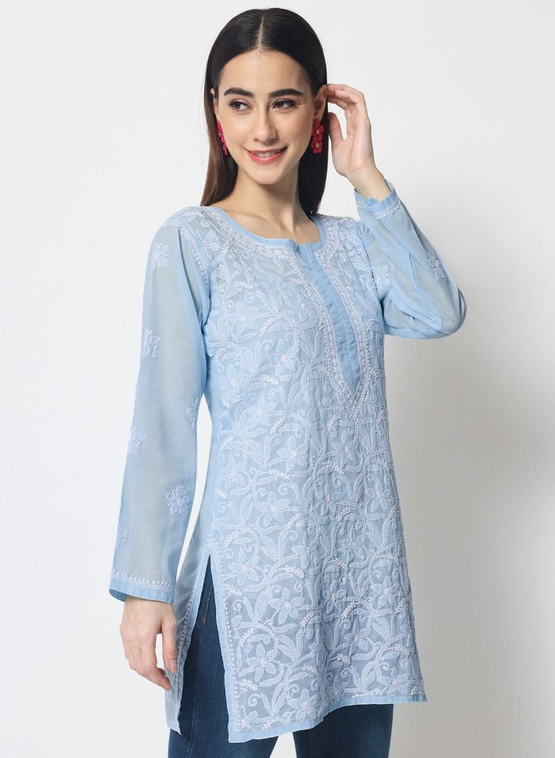 Hand Embroidered Chikankari Cotton Straight Tunic-AL3591