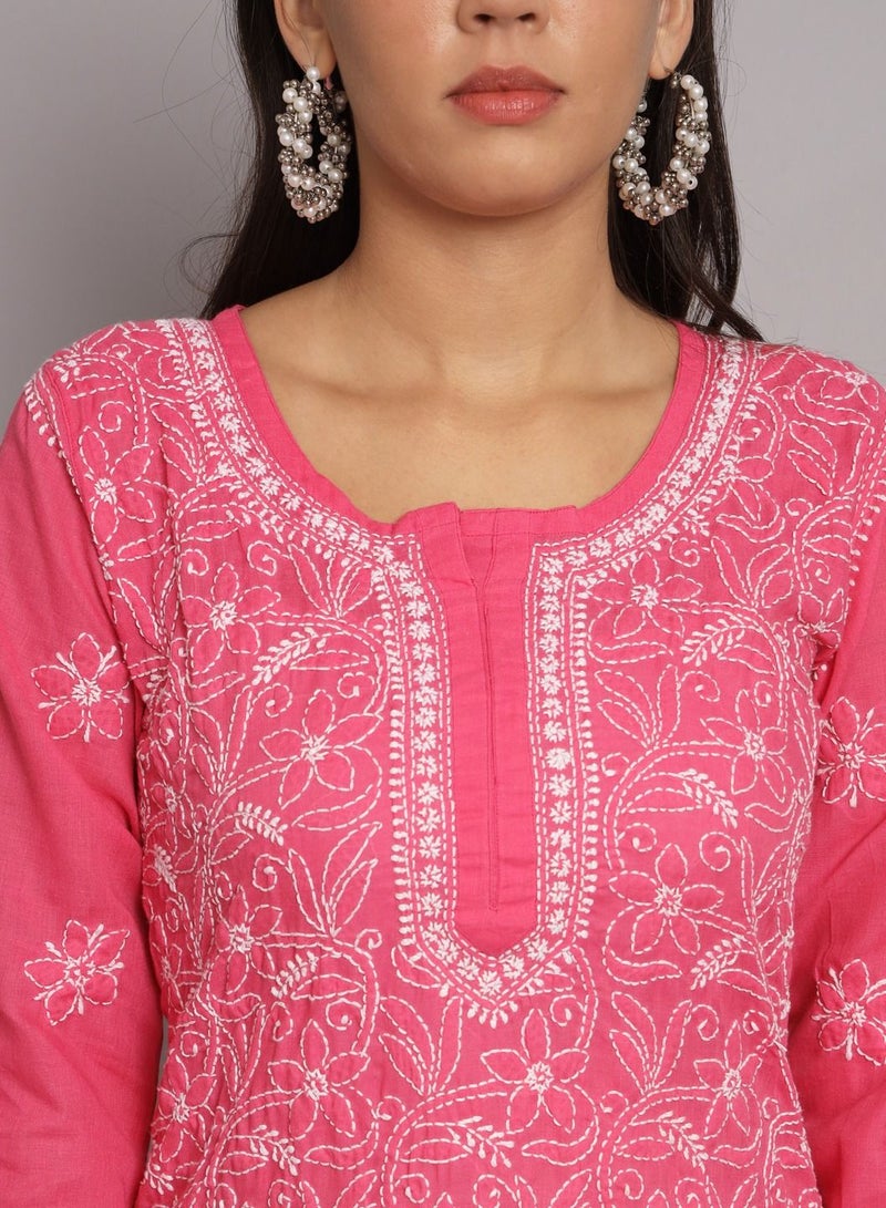 Hand Embroidered Chikankari Cotton Straight Tunic-AL3591