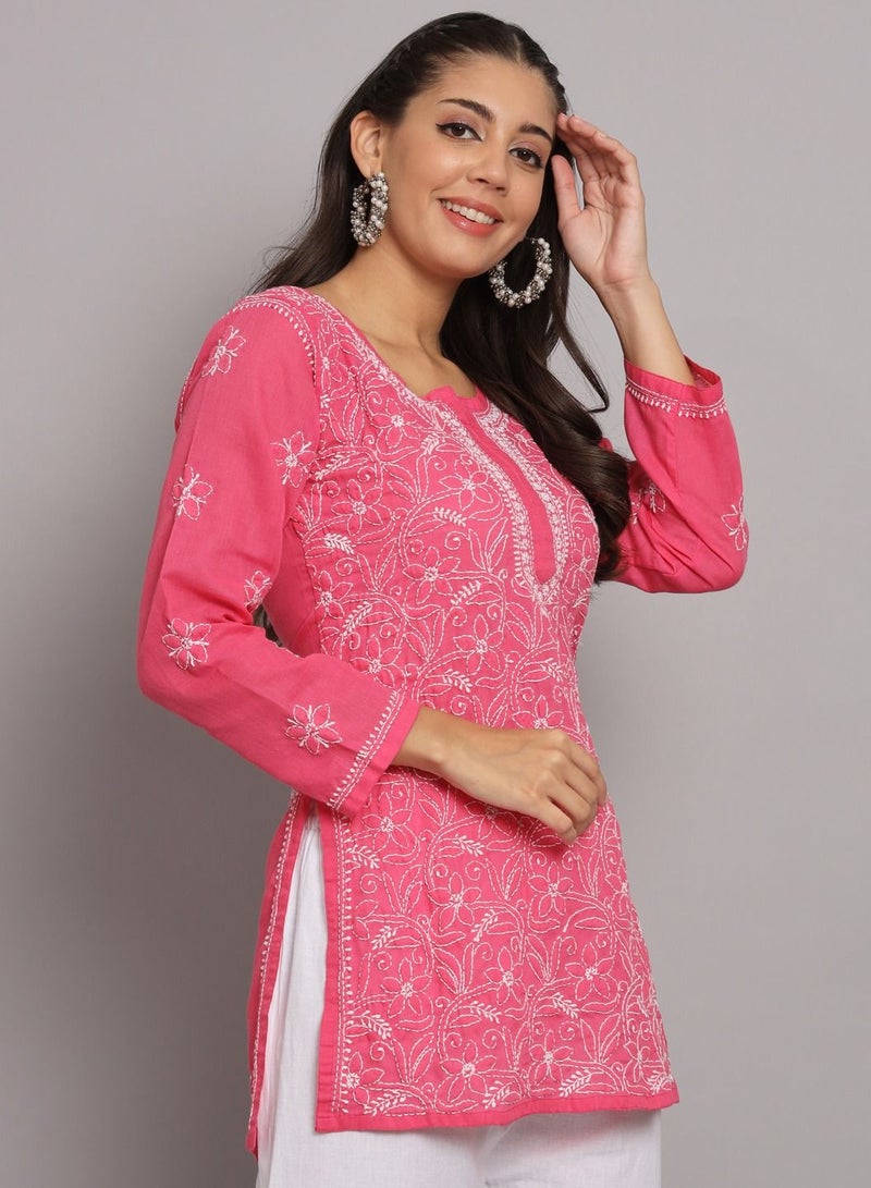 Hand Embroidered Chikankari Cotton Straight Tunic-AL3591