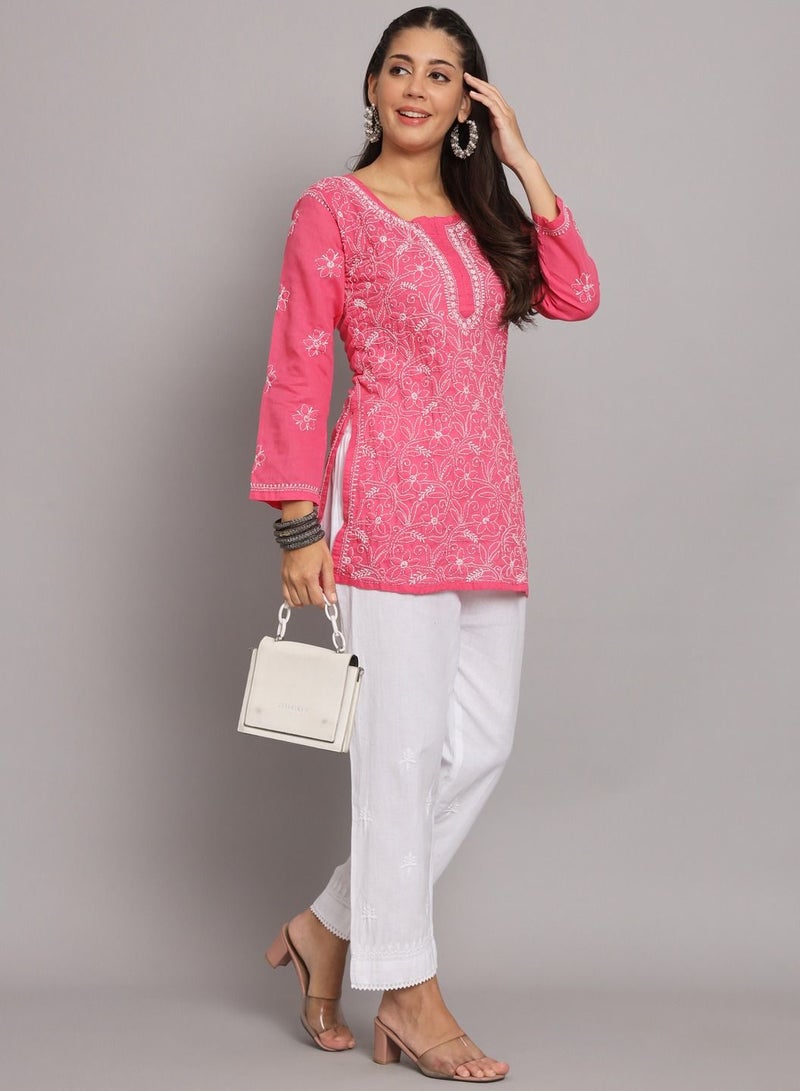 Hand Embroidered Chikankari Cotton Straight Tunic-AL3591