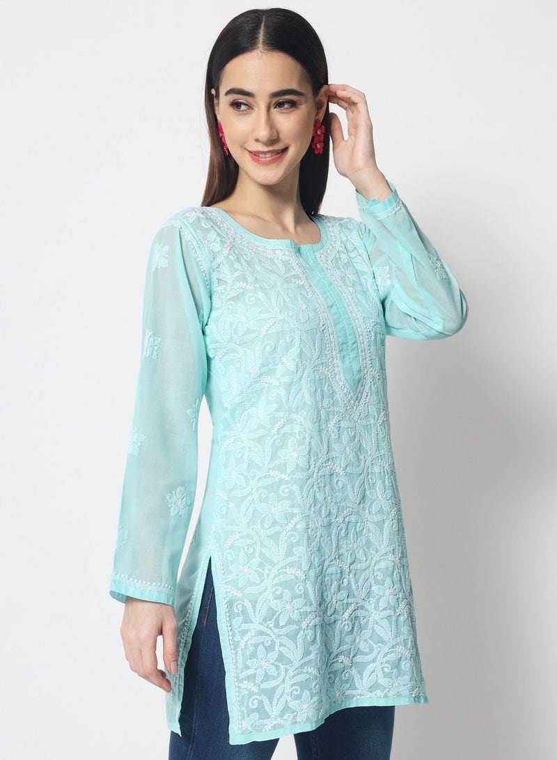 Hand Embroidered Chikankari Cotton Straight Tunic-AL3591