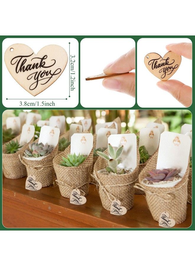 100 Pieces Thank You Tags Heart Shape Wood Tags Wooden Thank You Tag With Hole Heart Favor Tags With Natural Twine For Wedding Baby Shower Party