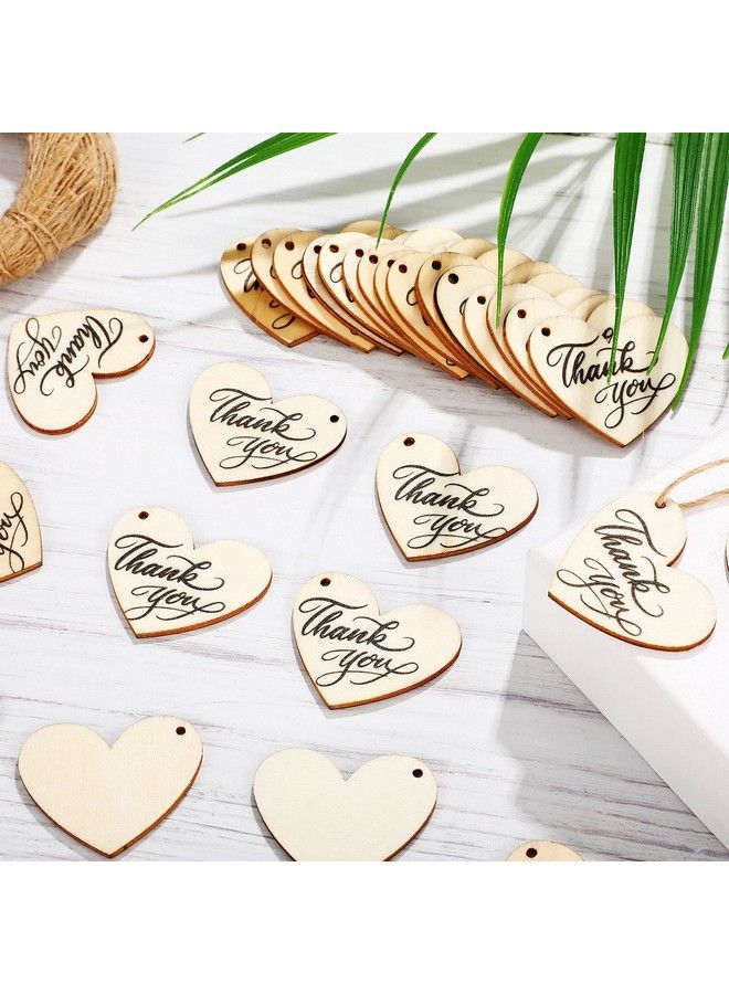100 Pieces Thank You Tags Heart Shape Wood Tags Wooden Thank You Tag With Hole Heart Favor Tags With Natural Twine For Wedding Baby Shower Party