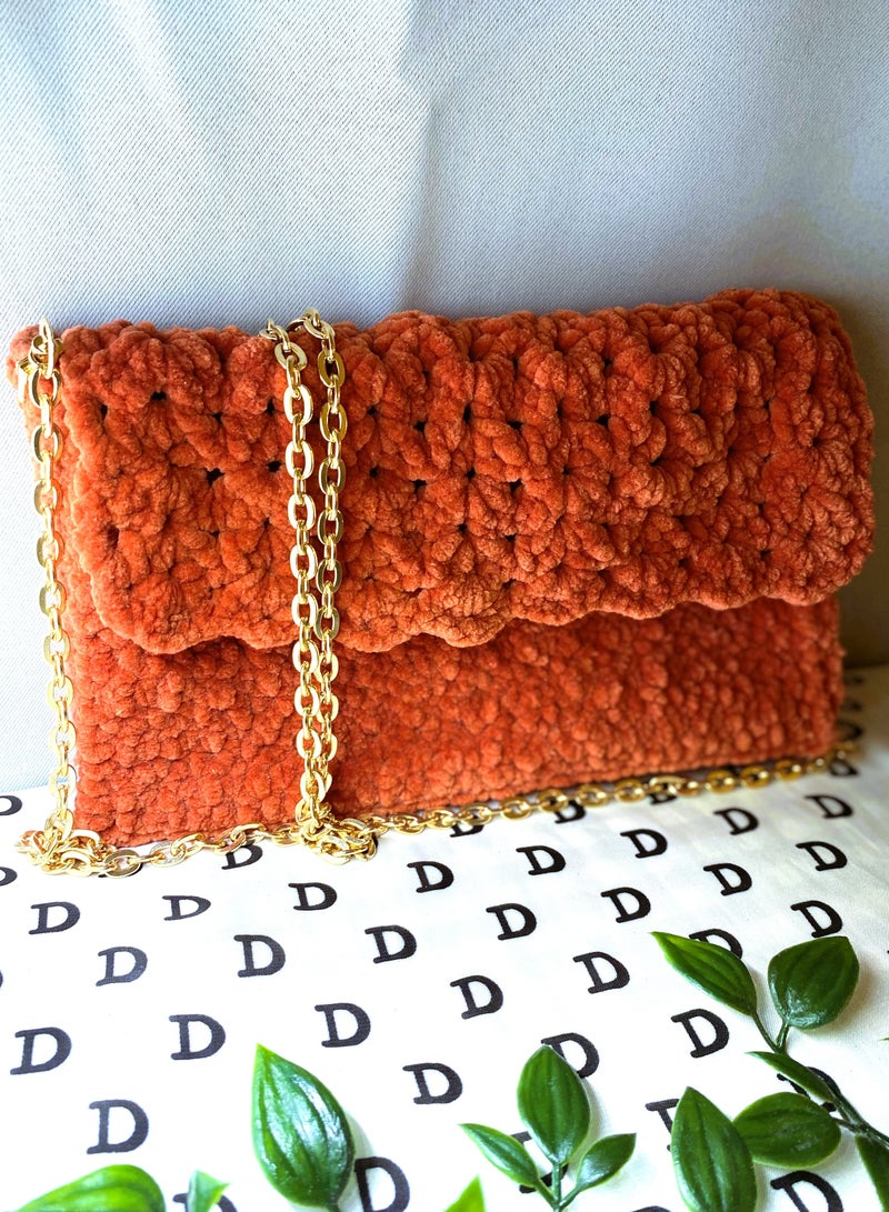 Pinata Orange classic vibrant Sling bag with Gold shoulder Chain