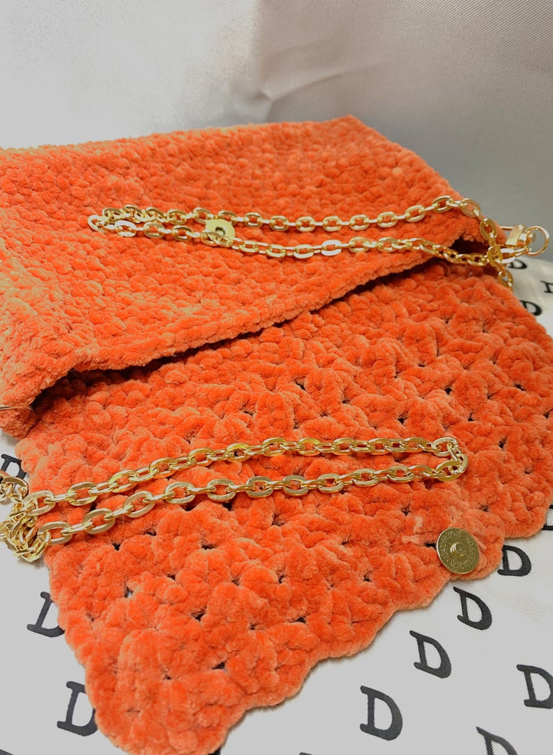 Pinata Orange classic vibrant Sling bag with Gold shoulder Chain