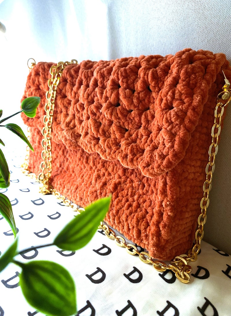 Pinata Orange classic vibrant Sling bag with Gold shoulder Chain