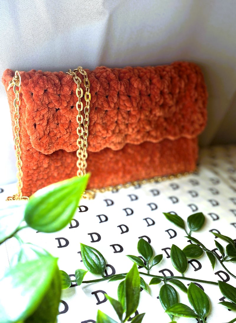 Pinata Orange classic vibrant Sling bag with Gold shoulder Chain