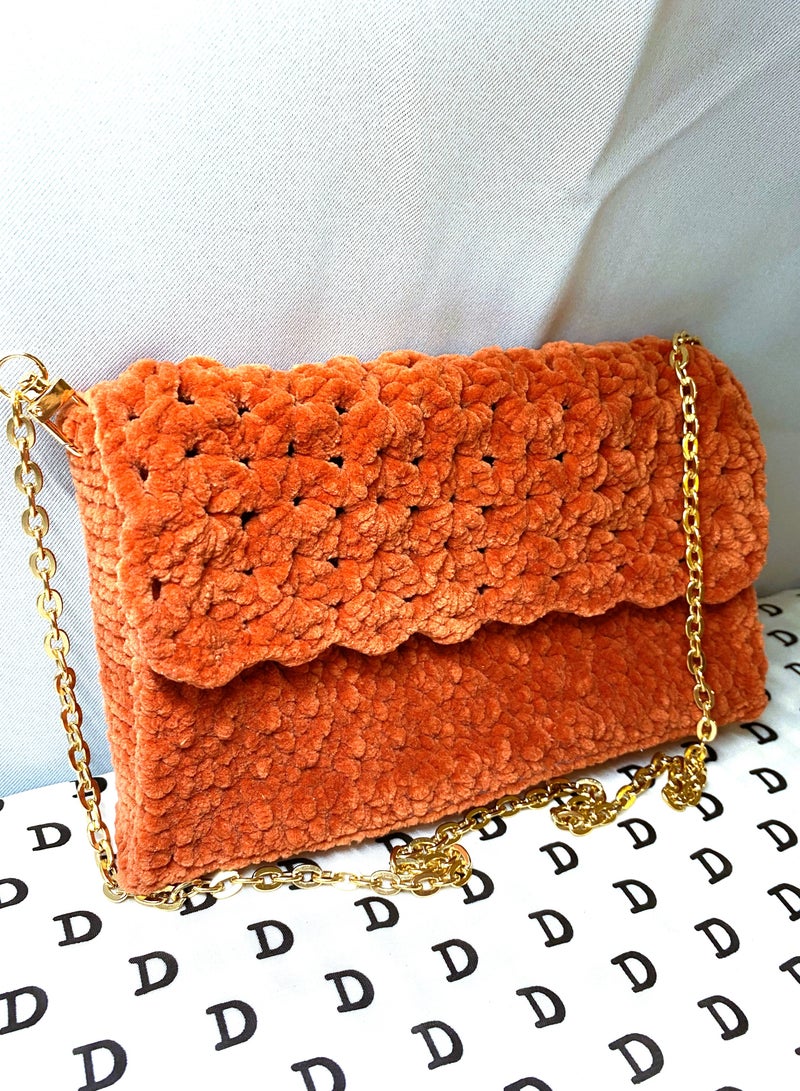 Pinata Orange classic vibrant Sling bag with Gold shoulder Chain