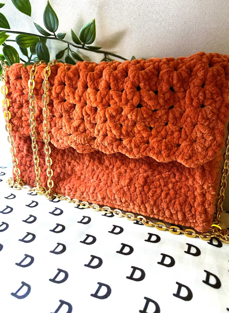 Pinata Orange classic vibrant Sling bag with Gold shoulder Chain