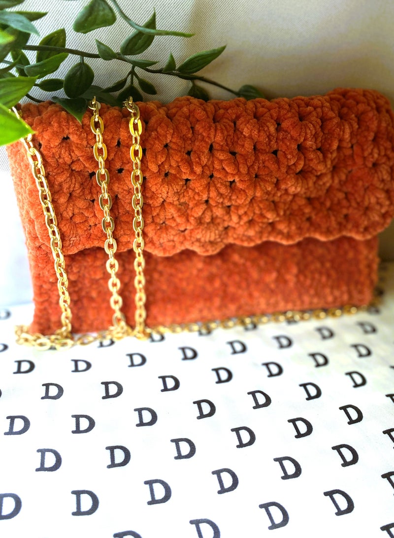 Pinata Orange classic vibrant Sling bag with Gold shoulder Chain