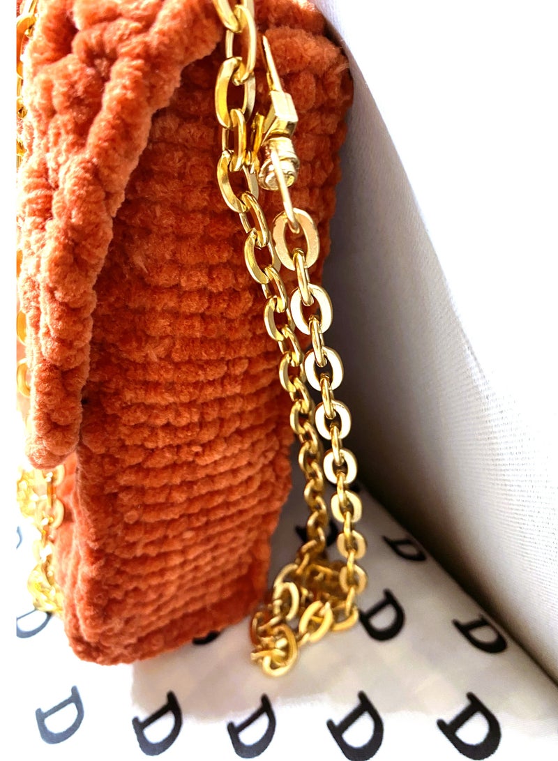 Pinata Orange classic vibrant Sling bag with Gold shoulder Chain