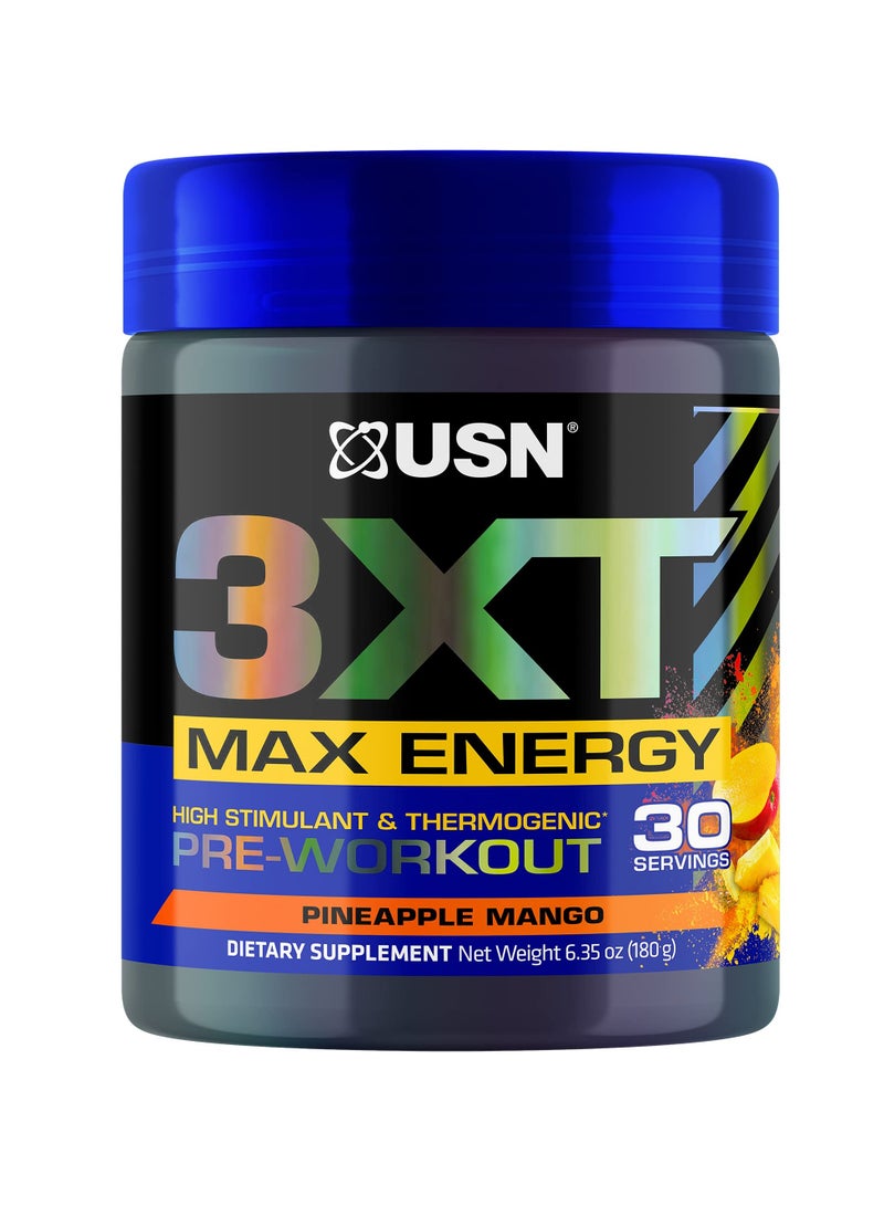 3XT Max Energy High Stimulant And Thermogenic Pre-Workout Pineapple Mango Flavour,30Servings
