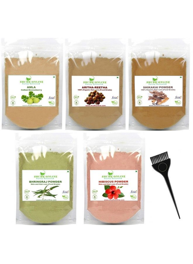 Amla Reetha Shikakai Bhringraj Hibiscus Combo Powder (100 Grams Each 500G) For Hair Growth (Bringraj Reetha Aamla Shaikai Hisbus Power)