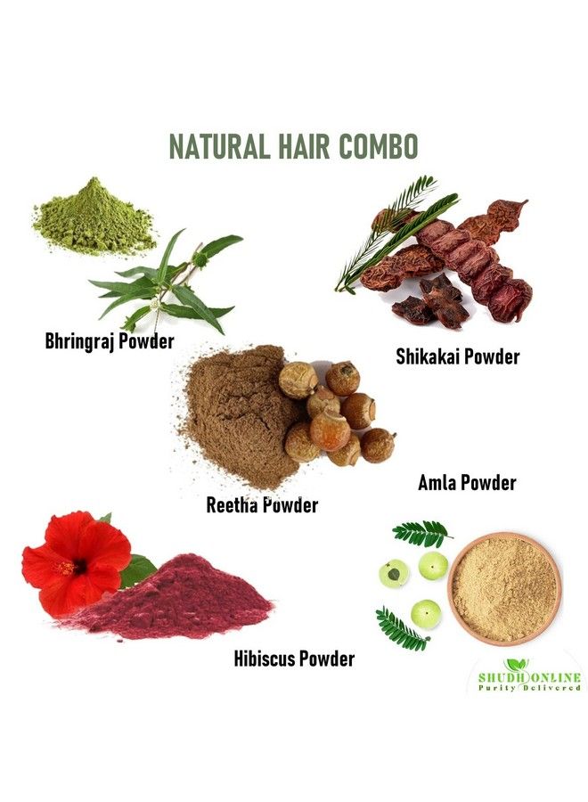 Amla Reetha Shikakai Bhringraj Hibiscus Combo Powder (100 Grams Each 500G) For Hair Growth (Bringraj Reetha Aamla Shaikai Hisbus Power)