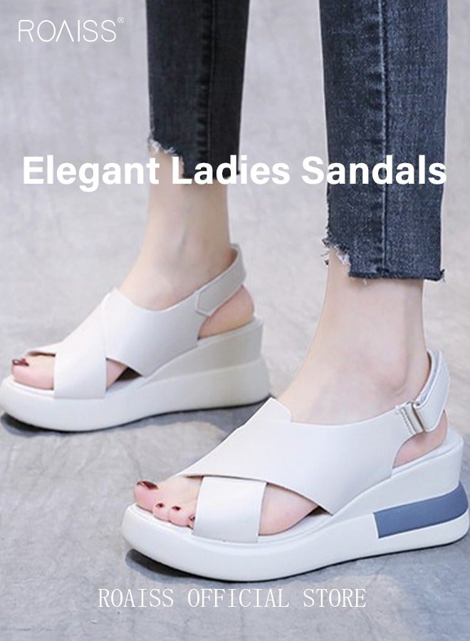 Thick Bottom Wedge Sandals Women's New Summer High-Heeled Fish Mouth Women's Shoes Soft Leather Buckle Open Toe Raised Platform Shoes