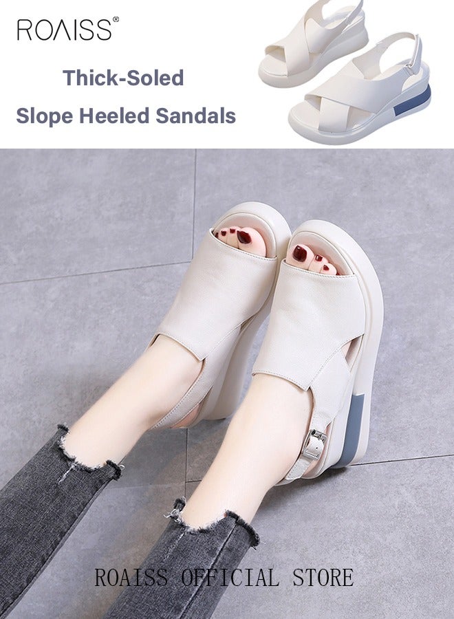 Thick Bottom Wedge Sandals Women's New Summer High-Heeled Fish Mouth Women's Shoes Soft Leather Buckle Open Toe Raised Platform Shoes