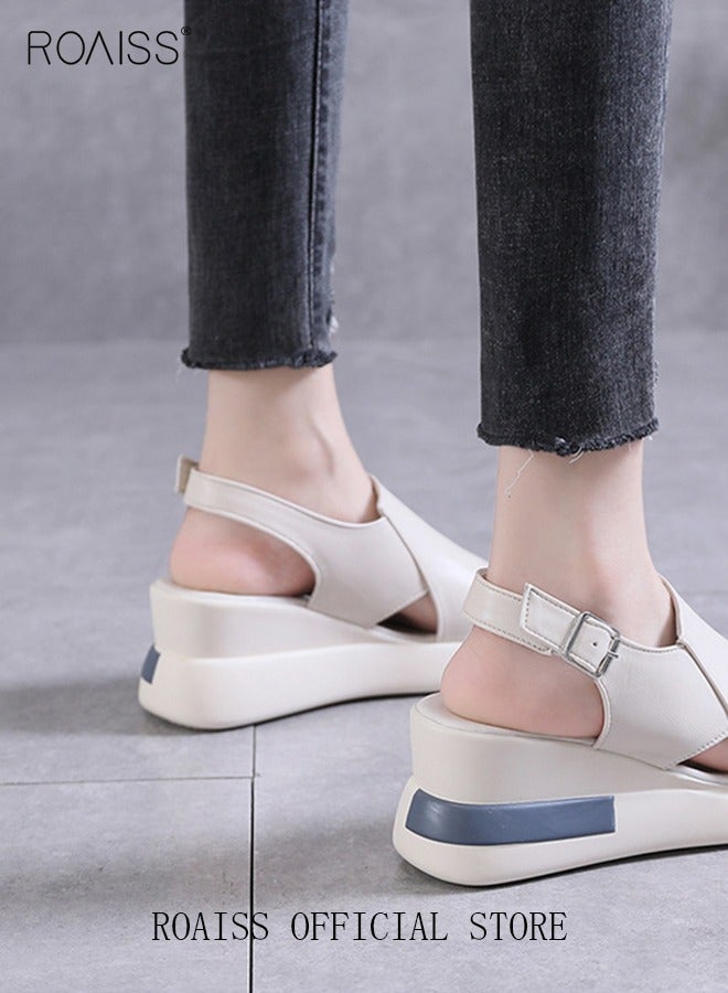 Thick Bottom Wedge Sandals Women's New Summer High-Heeled Fish Mouth Women's Shoes Soft Leather Buckle Open Toe Raised Platform Shoes