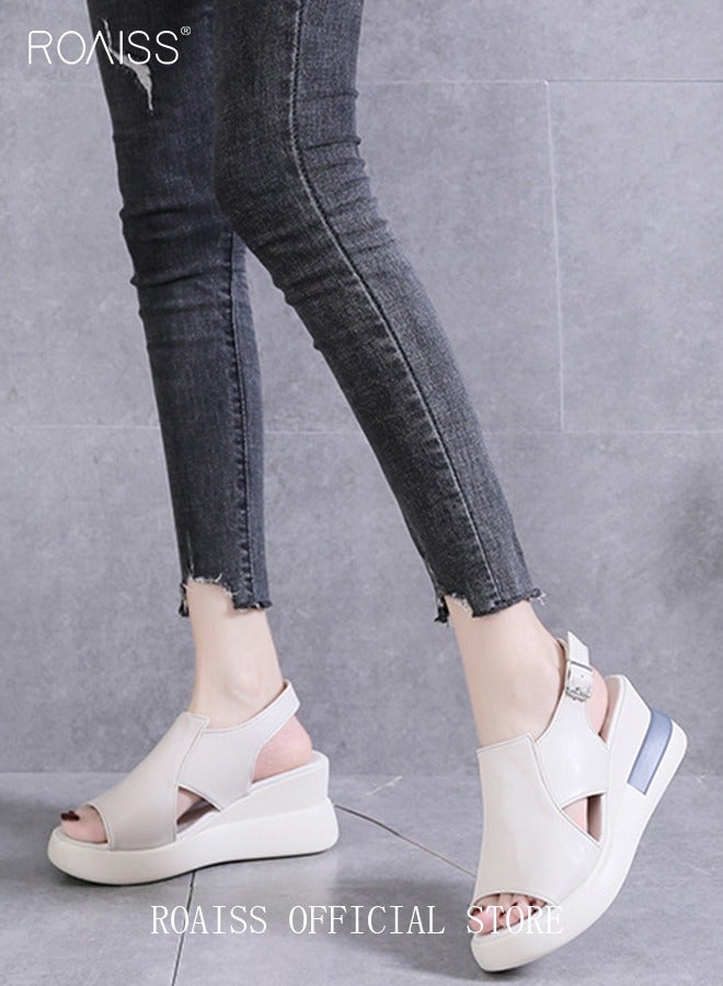 Thick Bottom Wedge Sandals Women's New Summer High-Heeled Fish Mouth Women's Shoes Soft Leather Buckle Open Toe Raised Platform Shoes