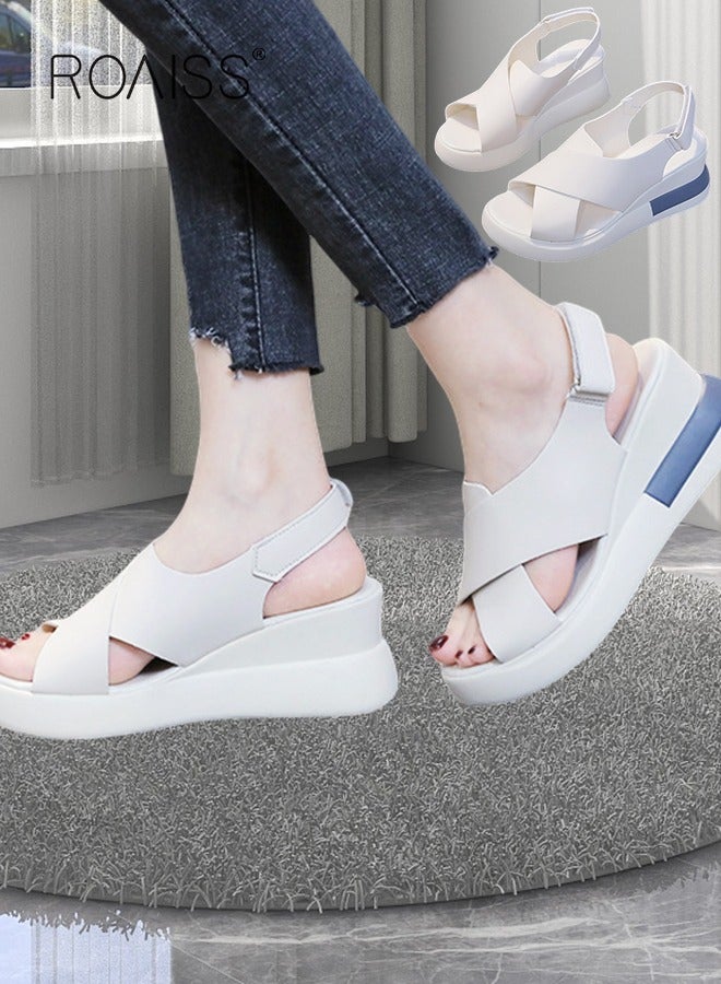 Thick Bottom Wedge Sandals Women's New Summer High-Heeled Fish Mouth Women's Shoes Soft Leather Buckle Open Toe Raised Platform Shoes