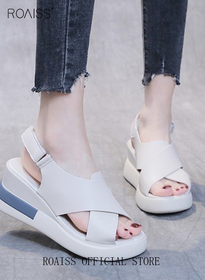 Thick Bottom Wedge Sandals Women's New Summer High-Heeled Fish Mouth Women's Shoes Soft Leather Buckle Open Toe Raised Platform Shoes