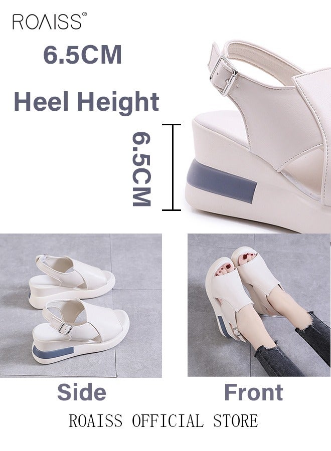 Thick Bottom Wedge Sandals Women's New Summer High-Heeled Fish Mouth Women's Shoes Soft Leather Buckle Open Toe Raised Platform Shoes