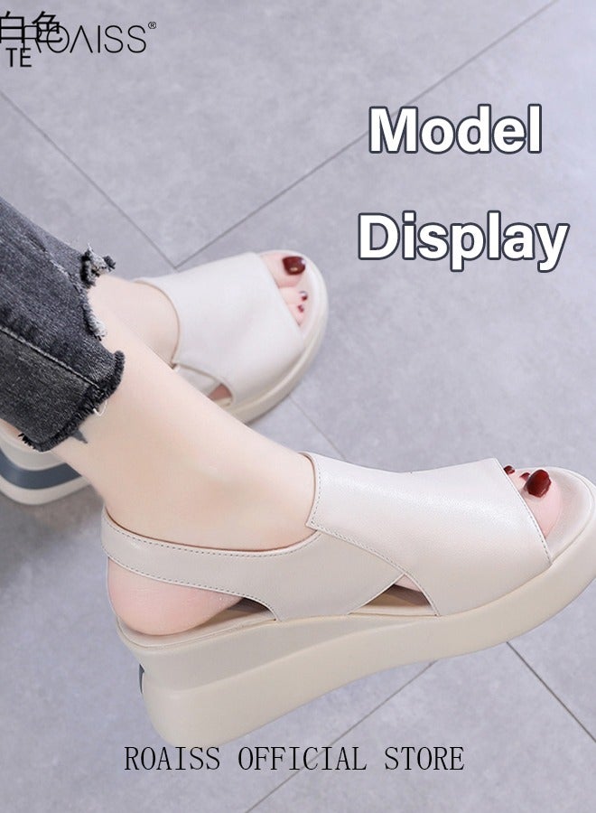 Thick Bottom Wedge Sandals Women's New Summer High-Heeled Fish Mouth Women's Shoes Soft Leather Buckle Open Toe Raised Platform Shoes