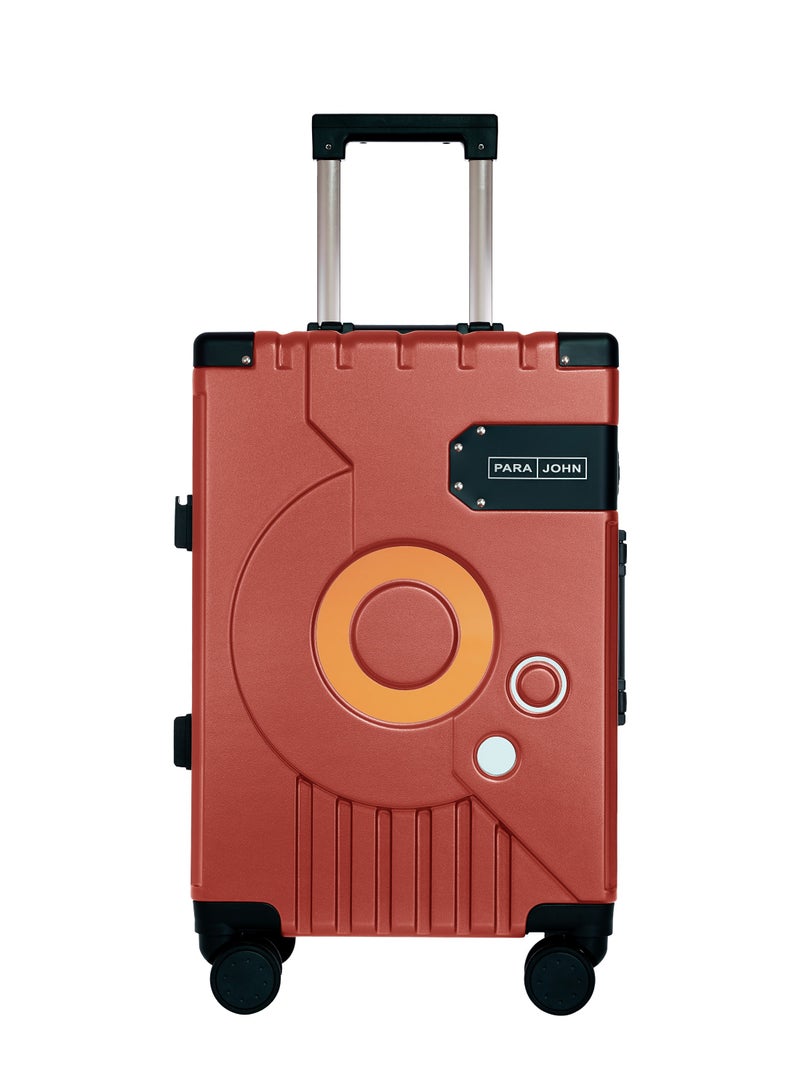 Cabin Luggage with Self-rebound Handle and Spinner Wheels, Unique Record Shape Design 20 Inch Red