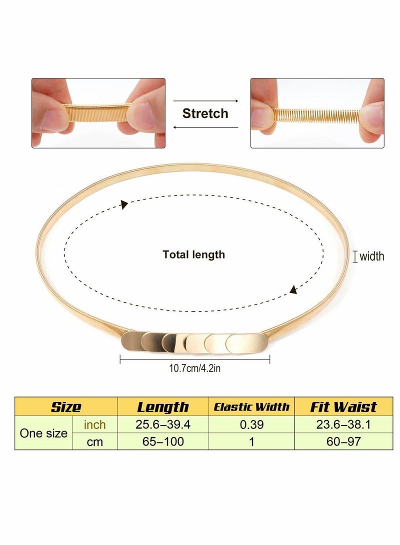 Skinny Stretch Belt for Women 2 Pieces Silver and Gold Waist Thin Cinch Belts Adjustable Interlock Buckle Dress Jeans Formal Clothing Skirts Pants