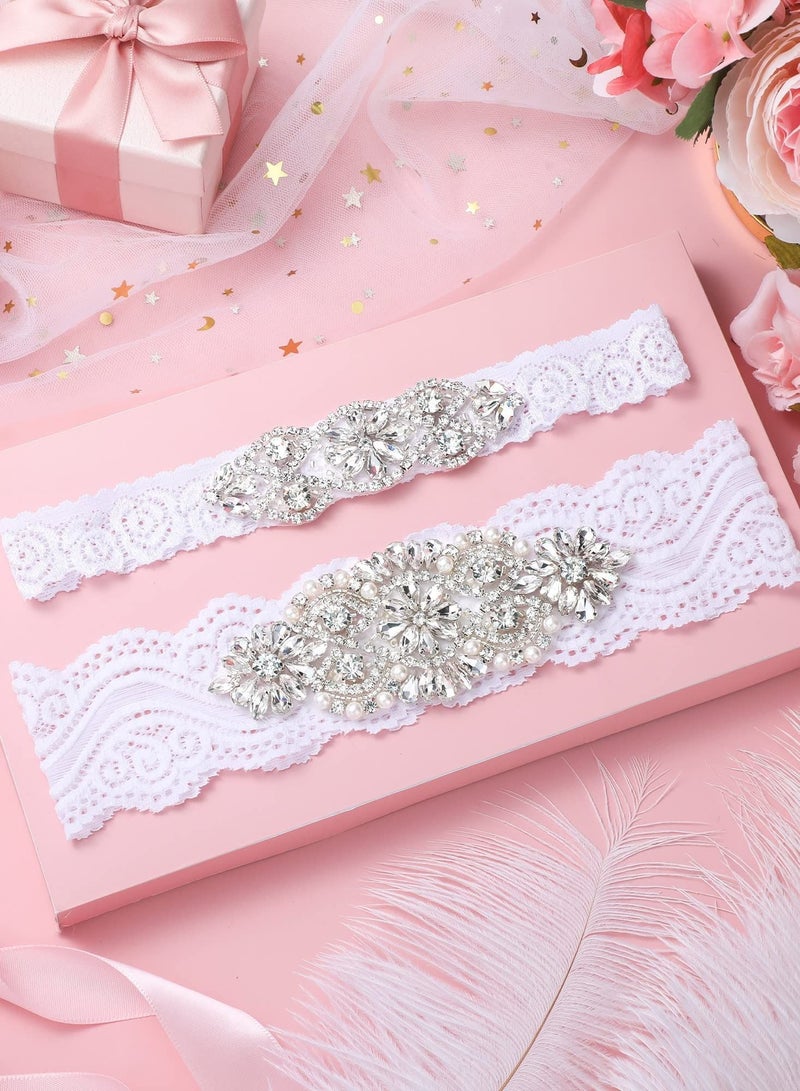 Bling Crystal Wedding Garters, with Non-Slip Silicone, Stretch Lace Bridal Garter for Bride, Elasticated, Soft Garter, Accessories, Bride to be Gifts
