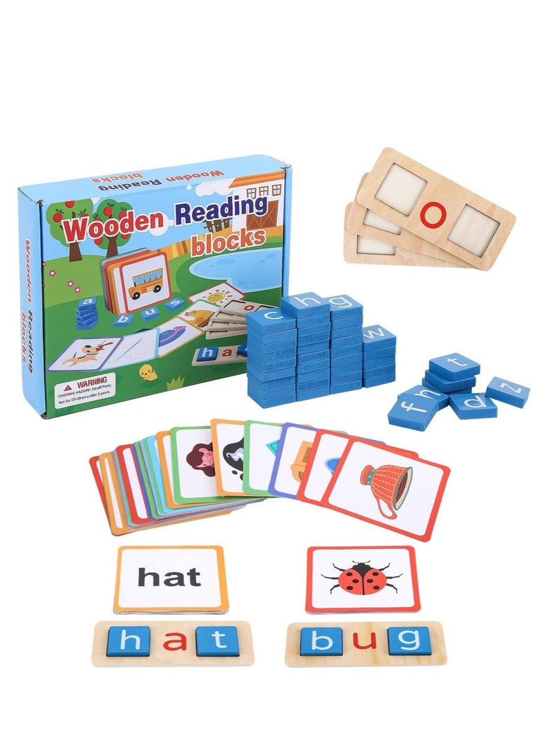Wooden Alphabet Educational Toys for Kids, CVC Word Spelling Games, Sensory Montessori Toys Kids Blocks, Preschool Educational Construction Kit, Suitable for Kids Ages 3-5