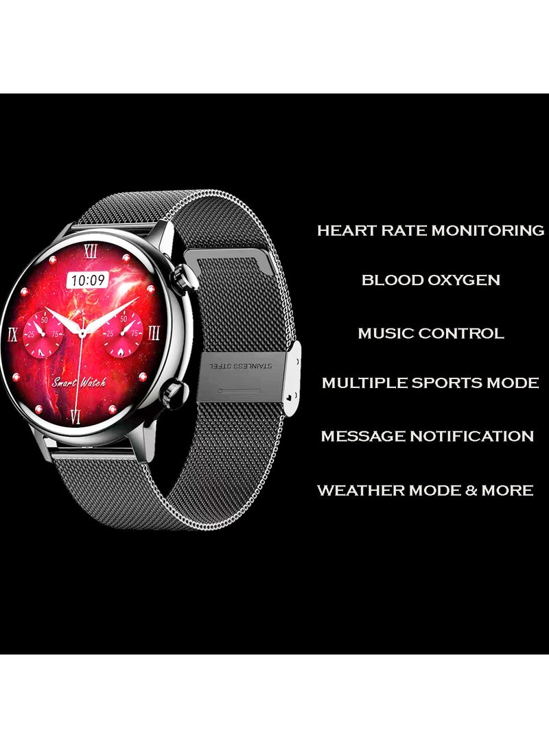 Gtab GT9 princess edition ladies smart watch with 1.1 inch round shape amoled display ip68 waterproof technology and wireless charger Silver