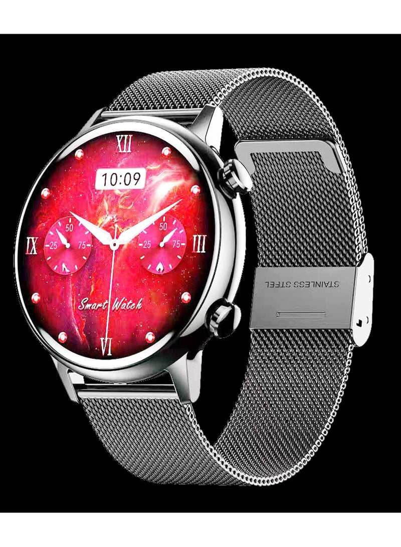 Gtab GT9 princess edition ladies smart watch with 1.1 inch round shape amoled display ip68 waterproof technology and wireless charger Silver