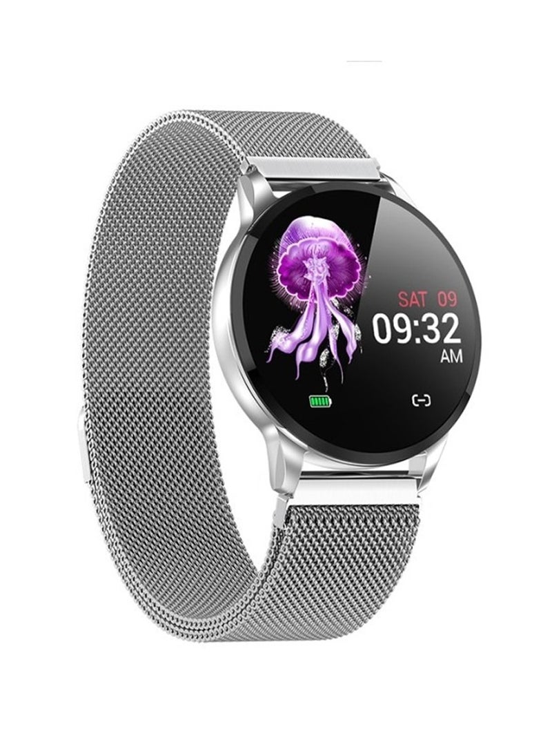 Gtab GT9 princess edition ladies smart watch with 1.1 inch round shape amoled display ip68 waterproof technology and wireless charger Silver