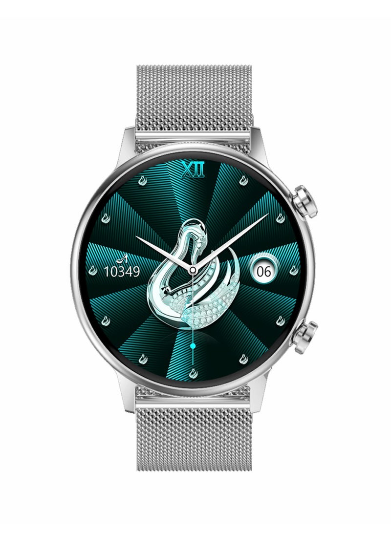 Gtab GT9 princess edition ladies smart watch with 1.1 inch round shape amoled display ip68 waterproof technology and wireless charger Silver